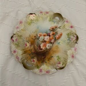 Floral Decorative Plate with Pink and Green Accents